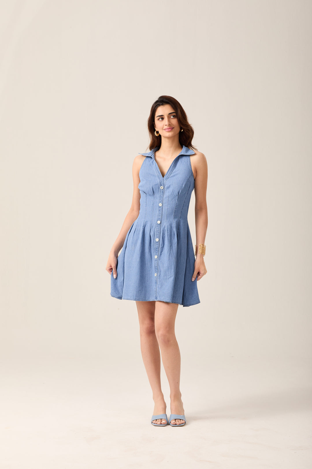 Denim Sleeveless Shirt Dress