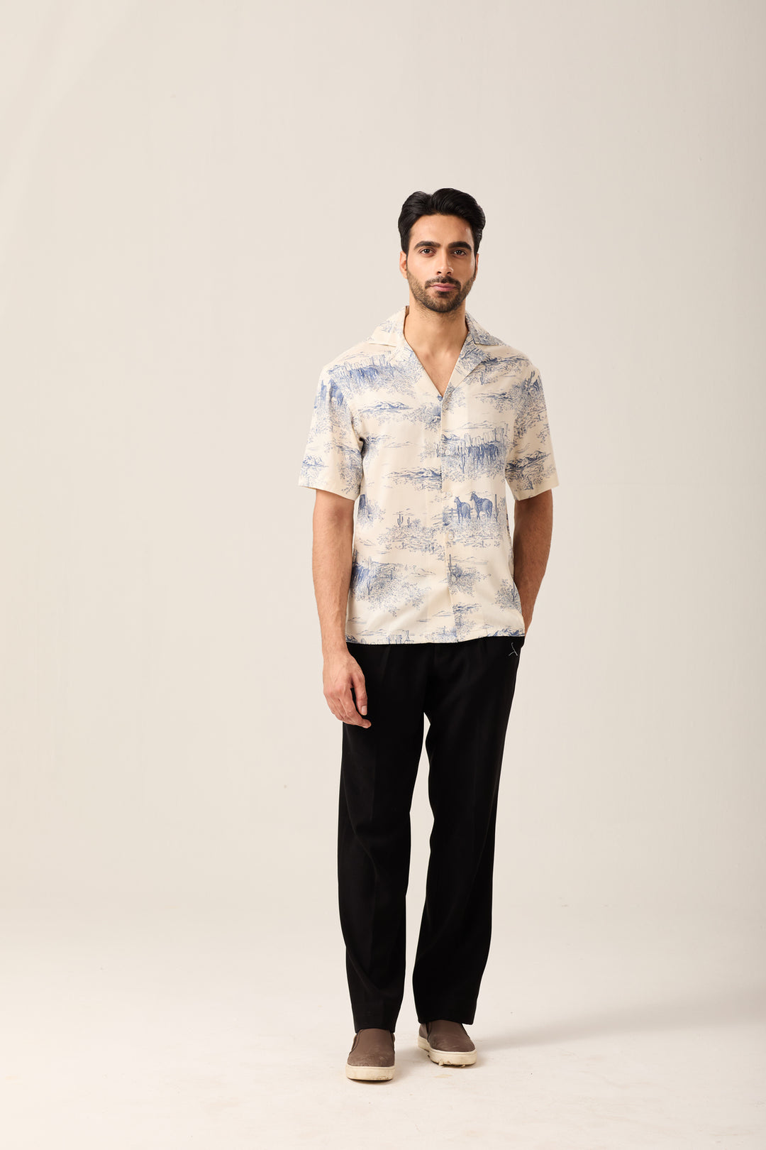 Beige Scenic Print Shirt