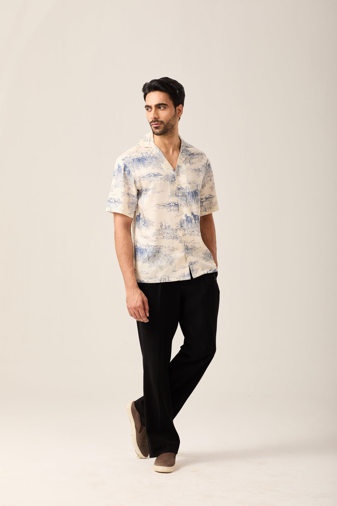 Beige Scenic Print Shirt