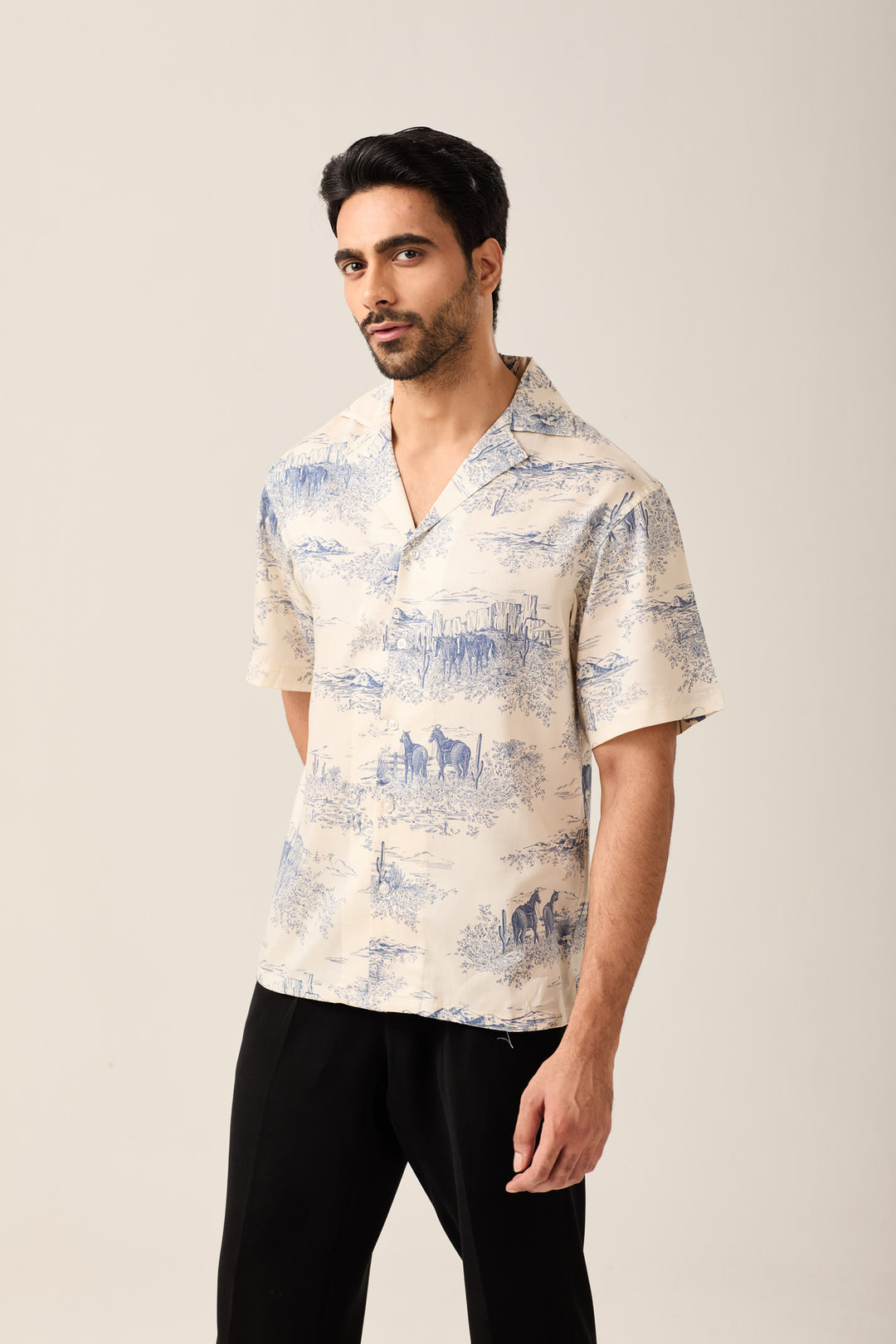 Beige Scenic Print Shirt