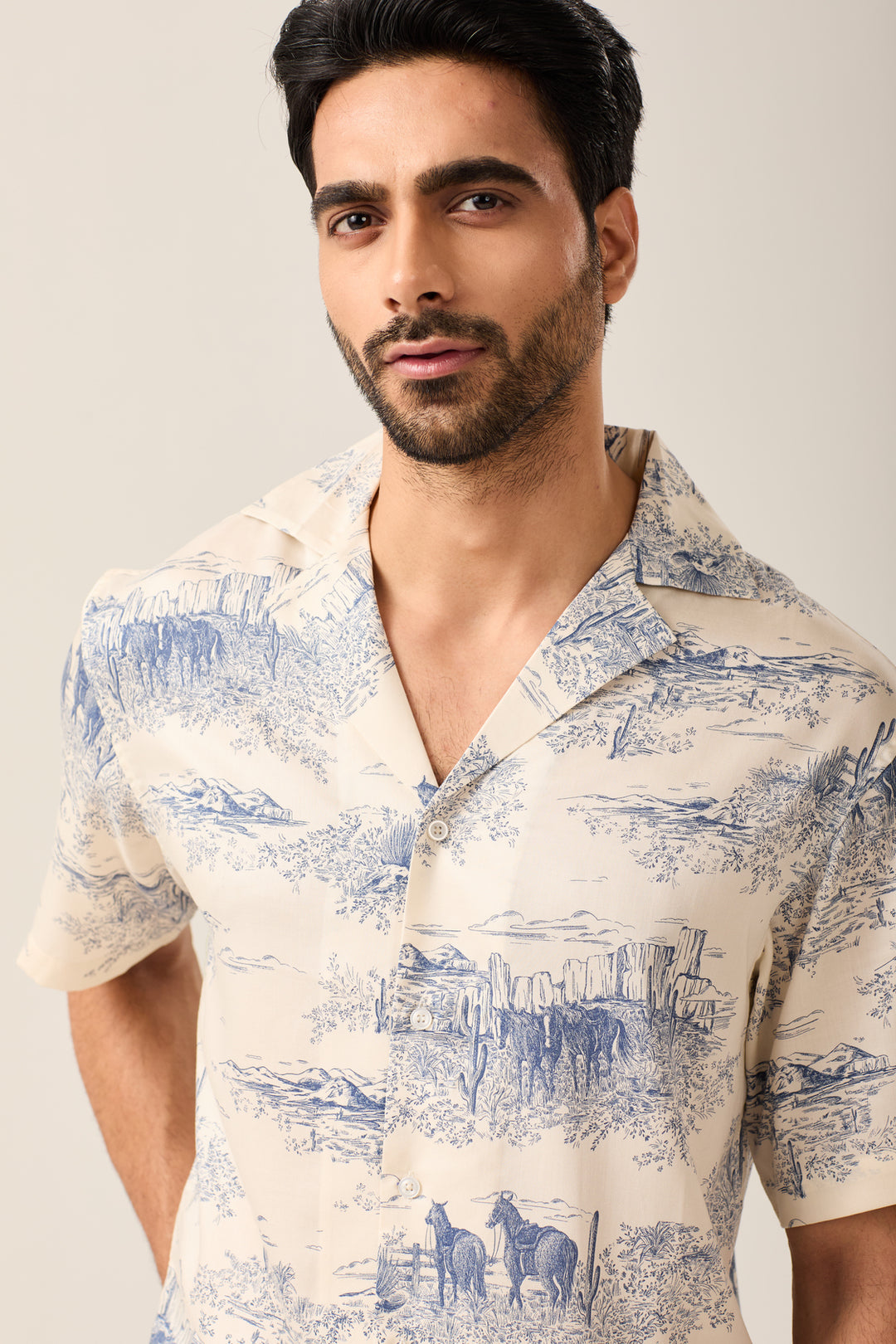 Beige Scenic Print Shirt