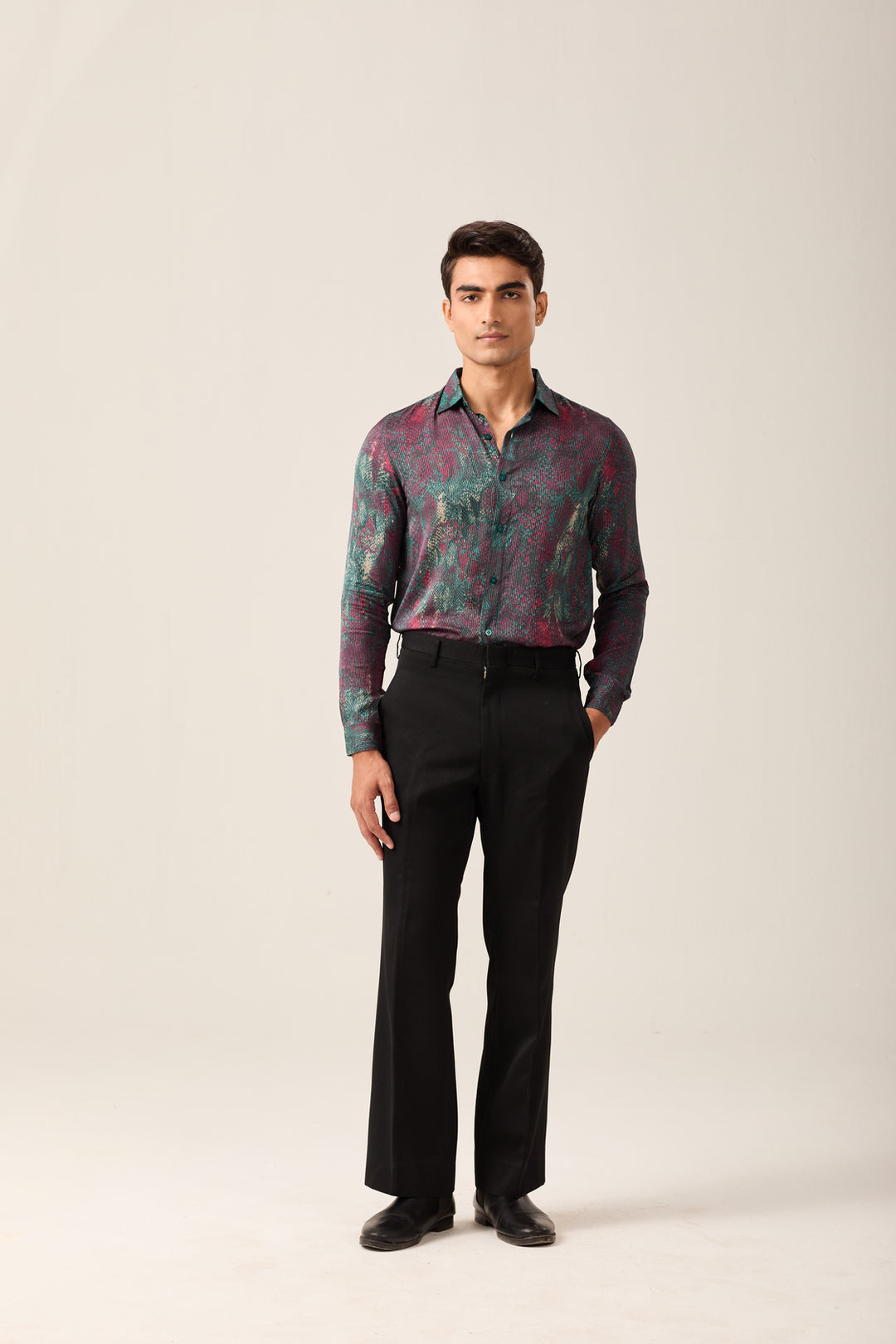 Abstract Maroon-Green Shirt