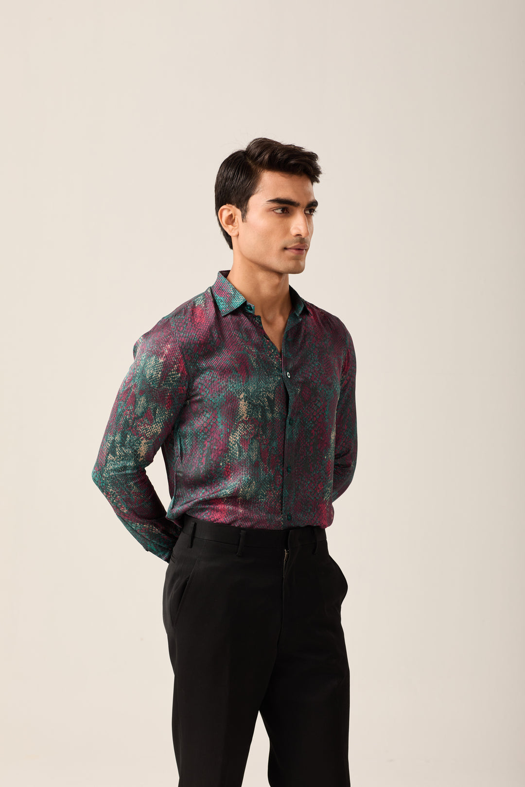 Abstract Maroon-Green Shirt