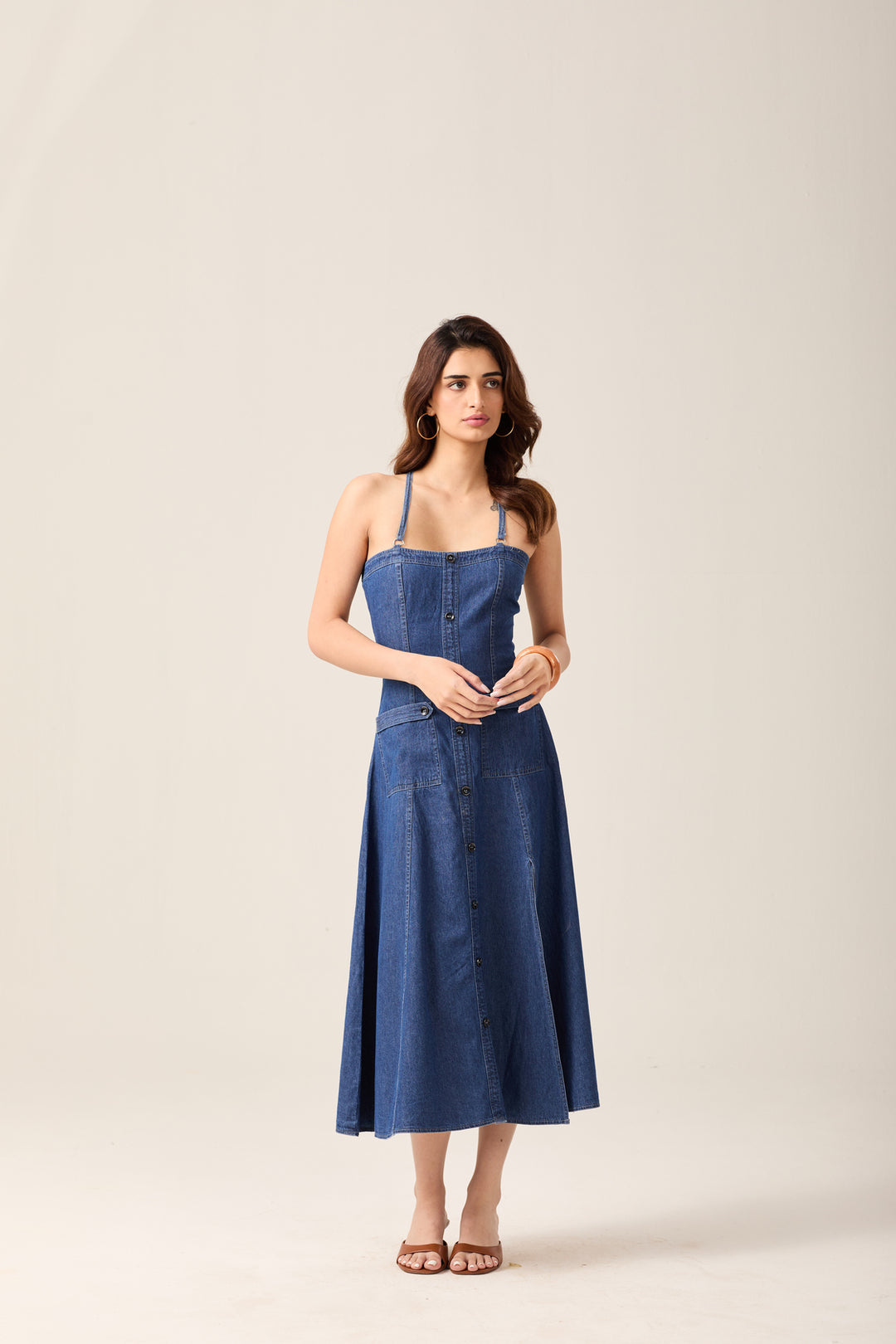 Denim Pocket Strap Dress