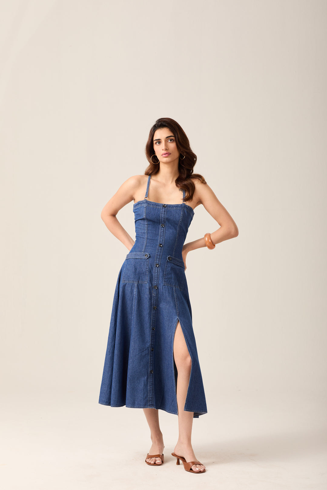 Denim Pocket Strap Dress