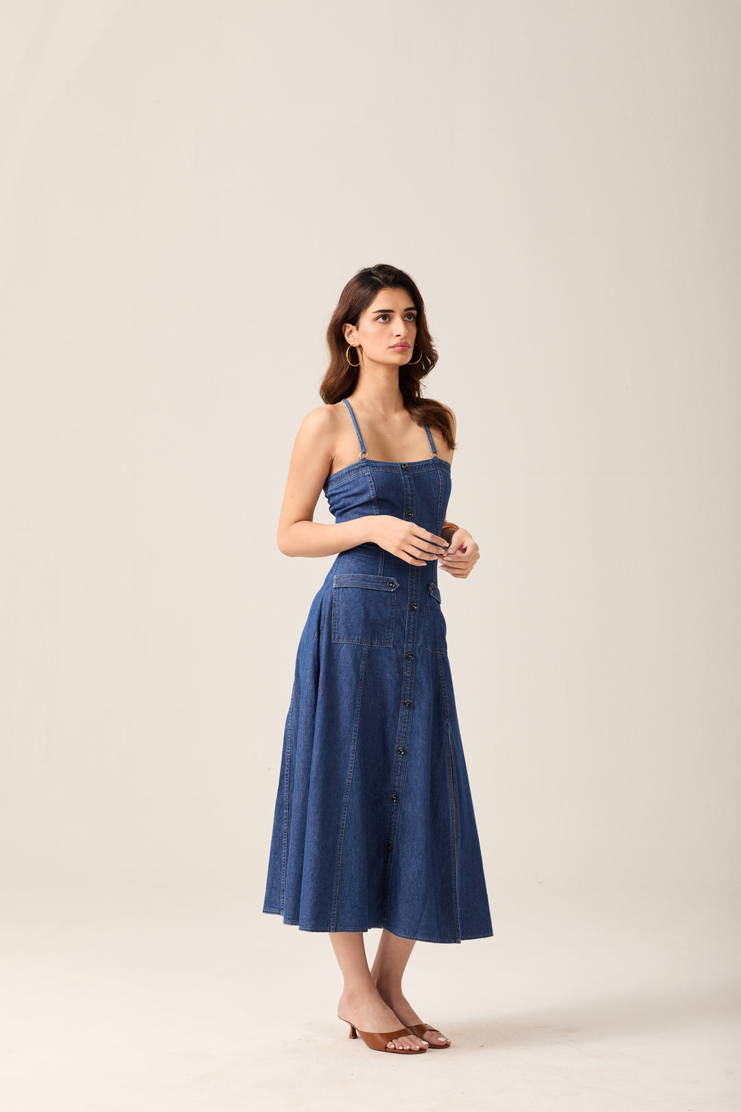 Denim Pocket Strap Dress