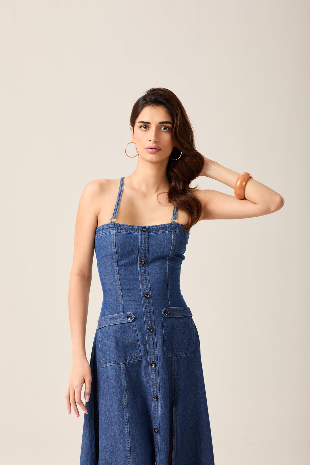 Denim Pocket Strap Dress