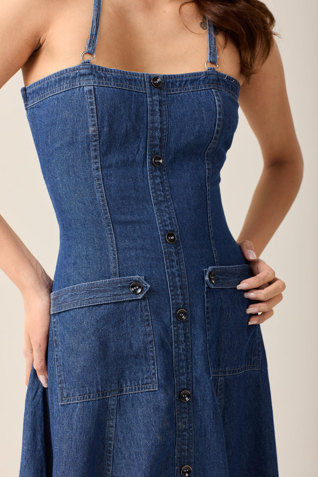 Denim Pocket Strap Dress