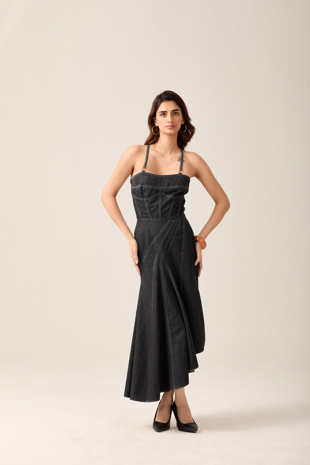 Black Denim Slit Dress