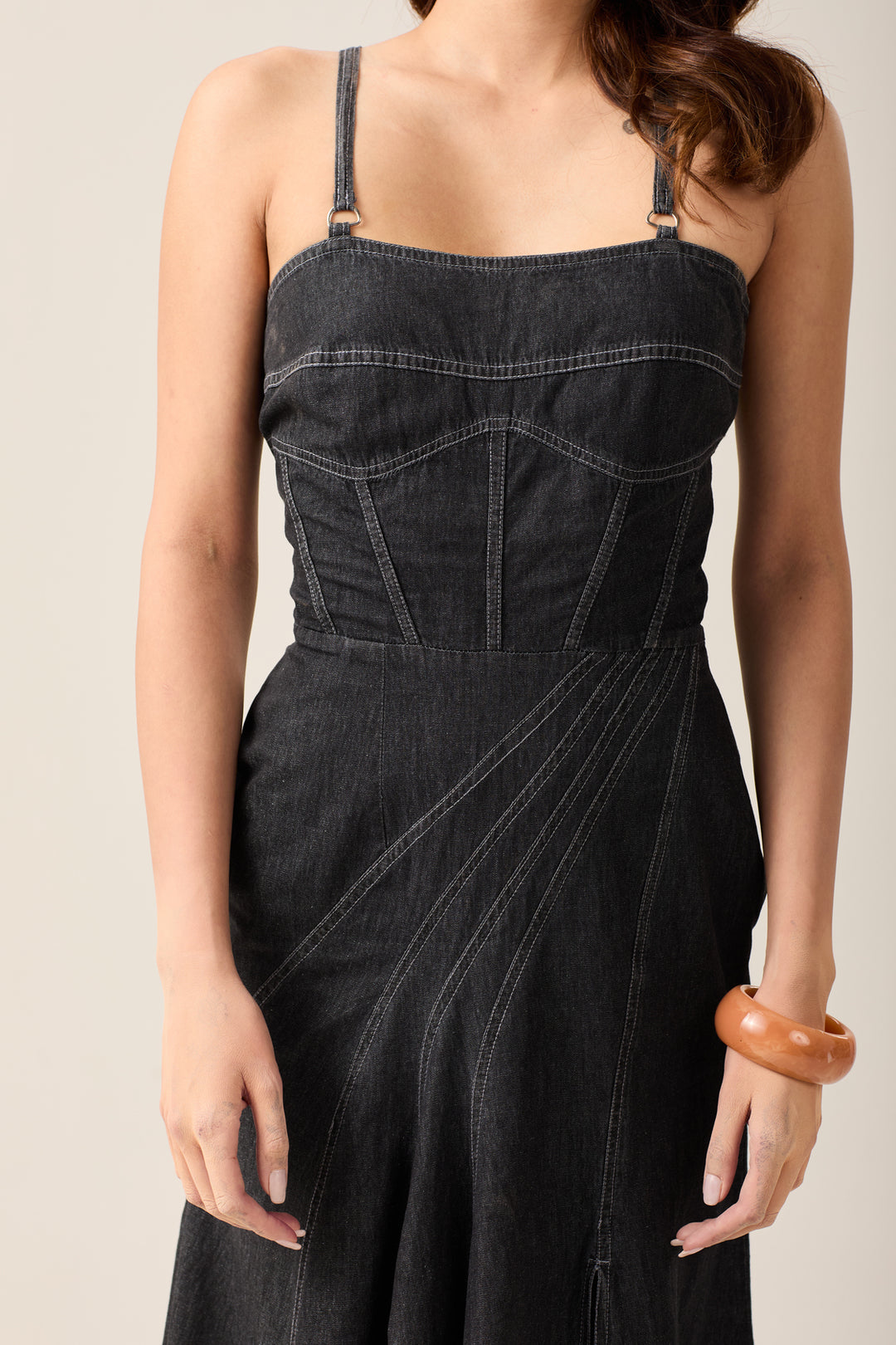 Black Denim Slit Dress