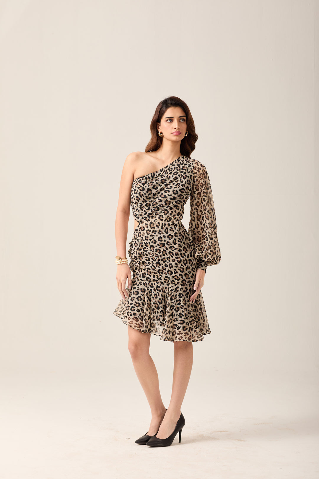 Leopard Print One-Shoulder Dress
