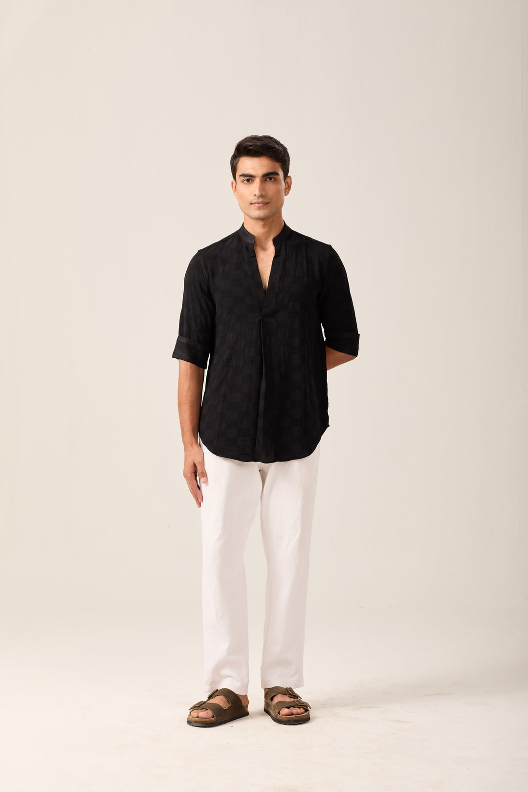 Black Mandarin Collar Shirt