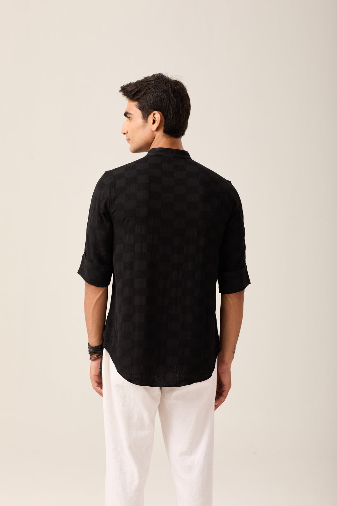 Black Mandarin Collar Shirt