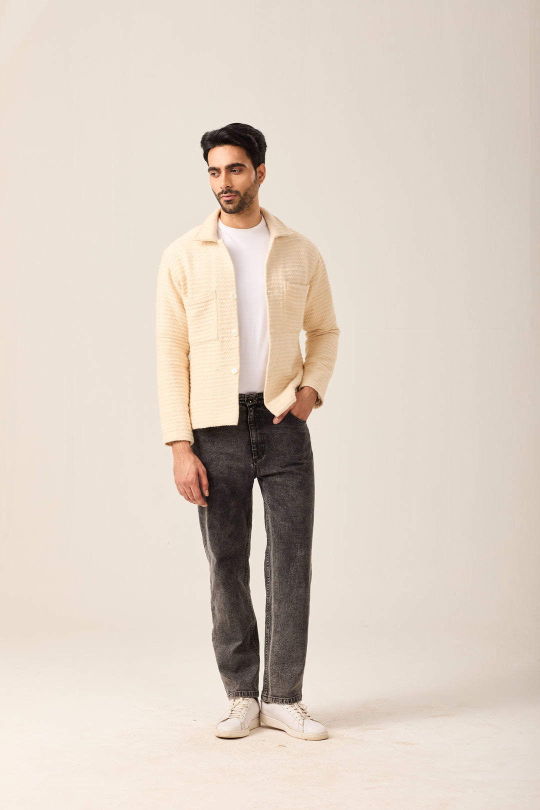 Cream Textured Jacket