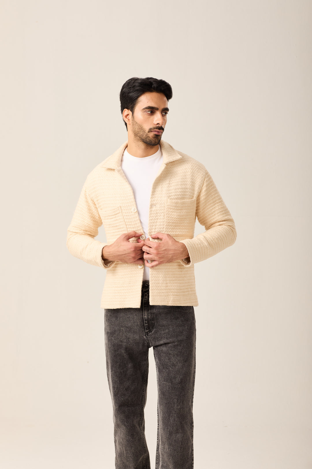 Cream Textured Jacket