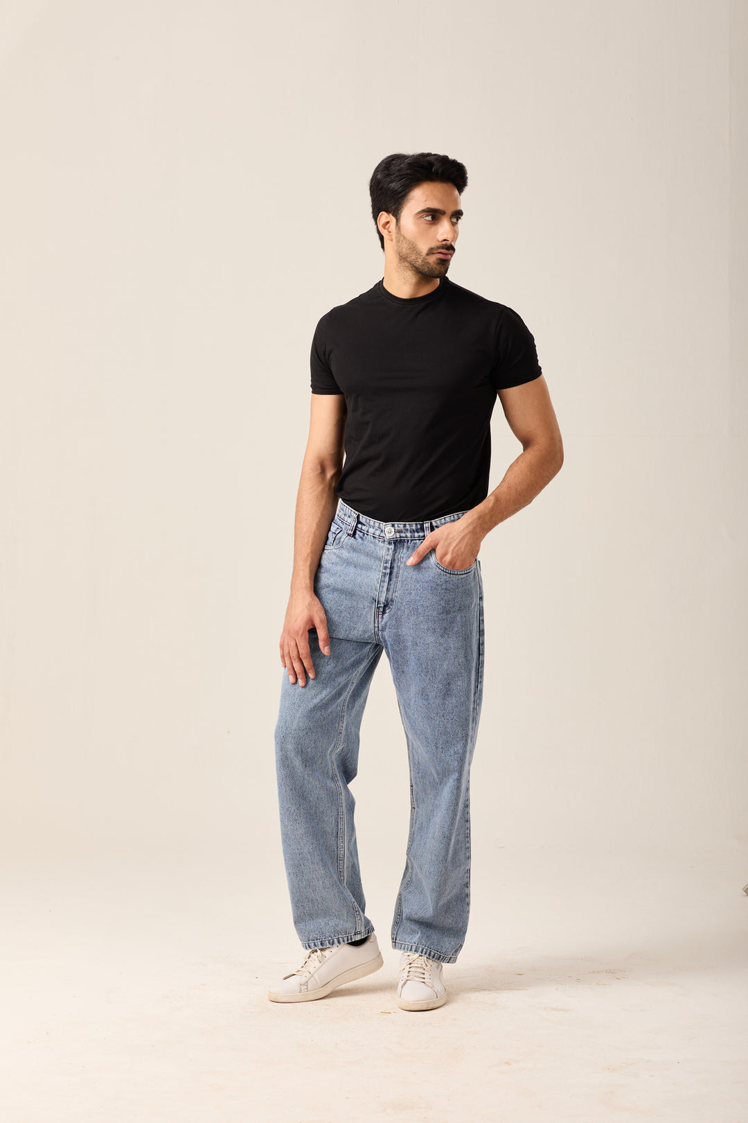 Mid-Wash Straight Denim