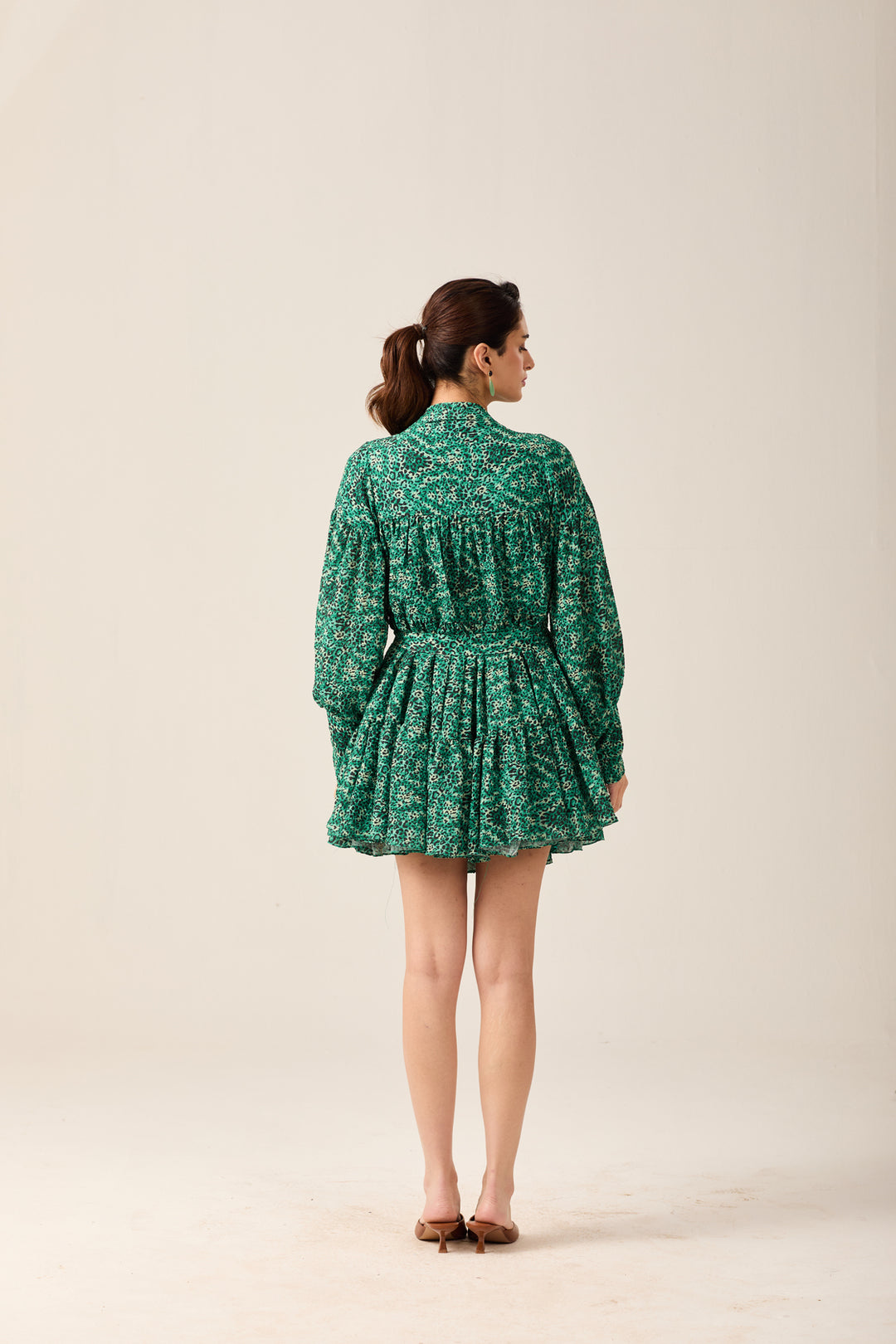 Green Voluminous Shirt Dress