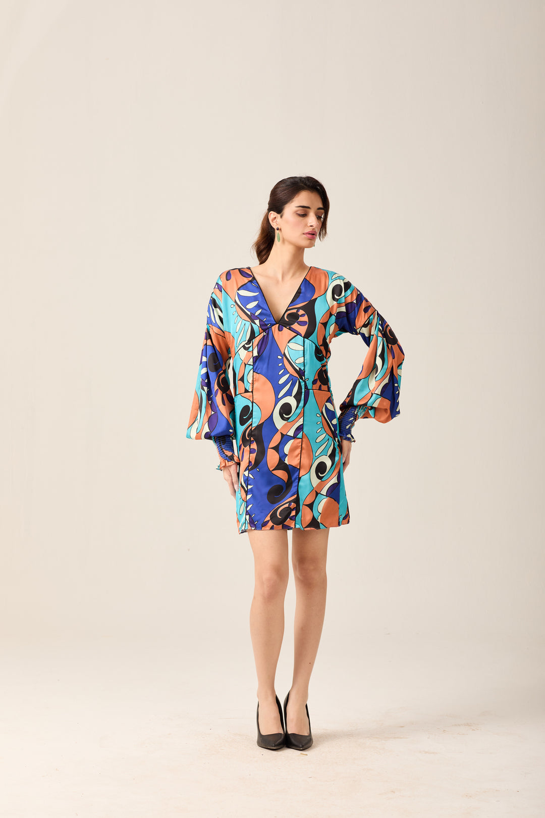Abstract Print V-neck Dress