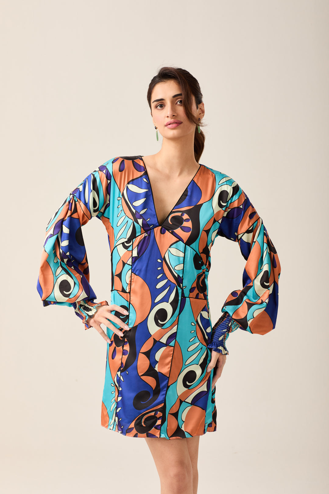 Abstract Print V-neck Dress
