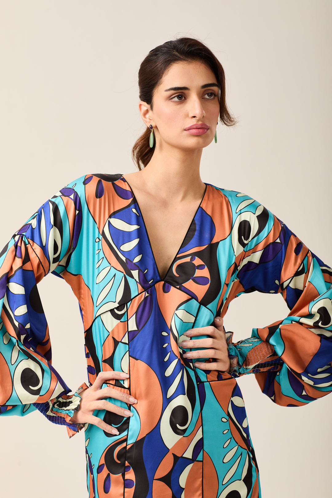 Abstract Print V-neck Dress