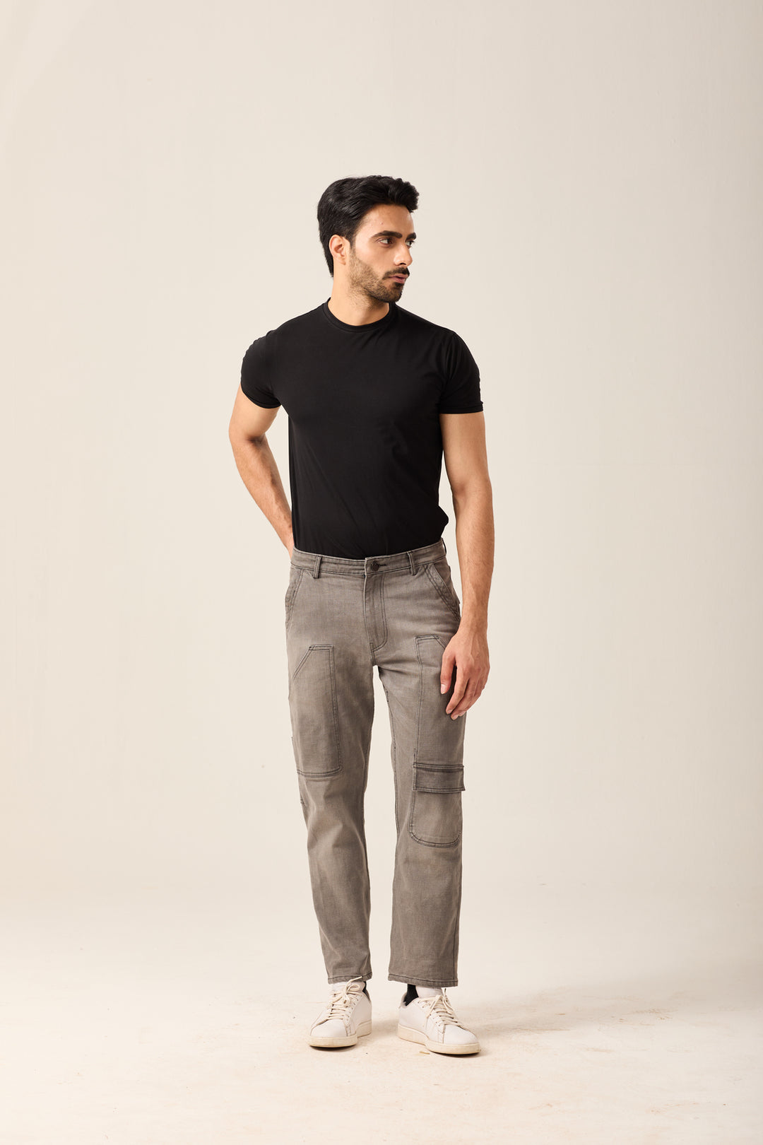 Faded Grey Utility Cargo Jeans