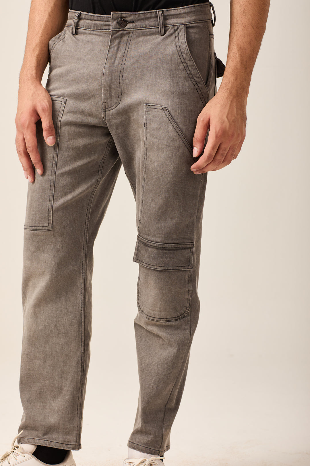 Faded Grey Utility Cargo Jeans