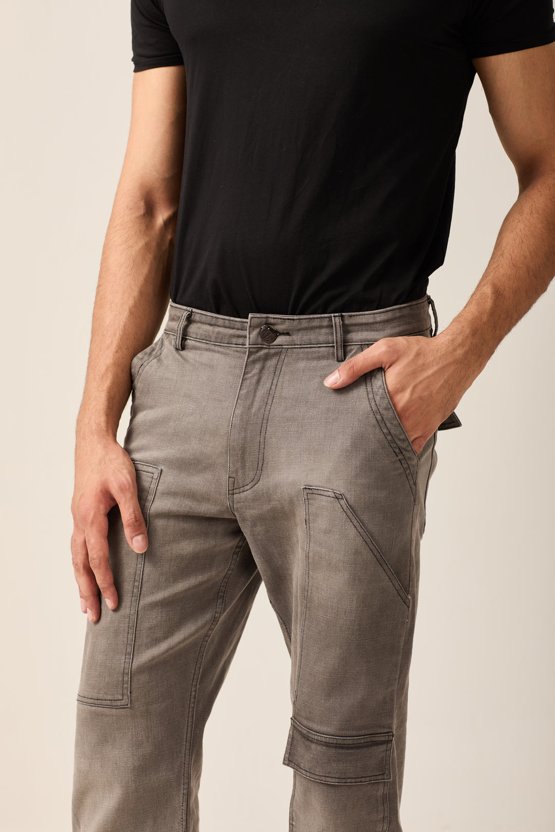 Faded Grey Utility Cargo Jeans