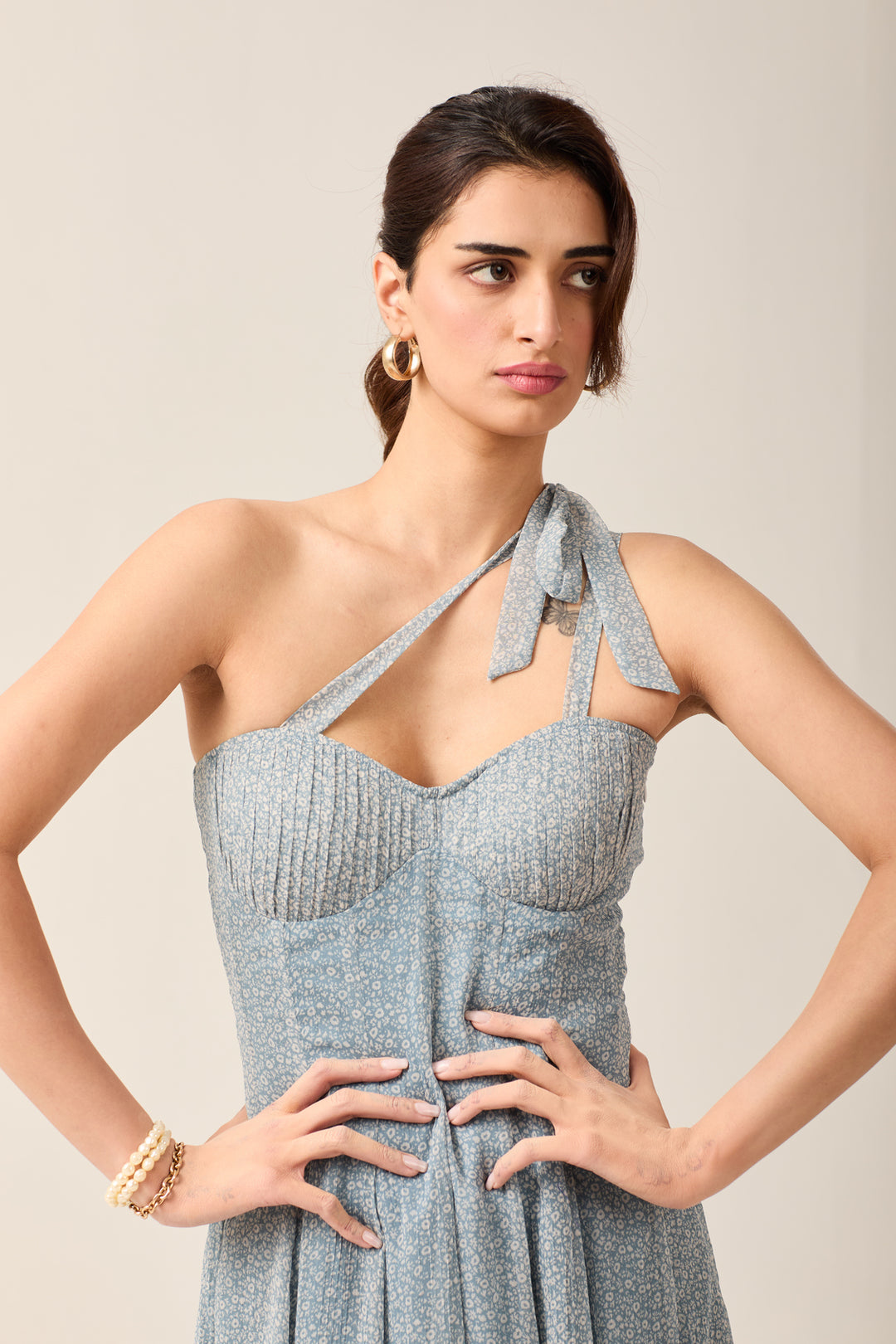 Blue One-Shoulder Dress