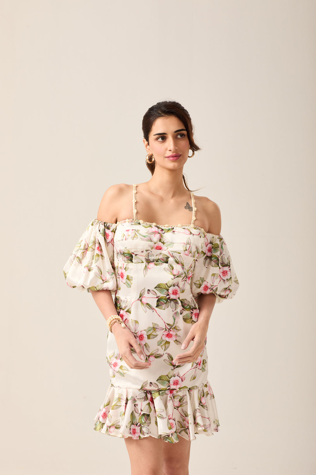 White Floral Off-Shoulder Dress
