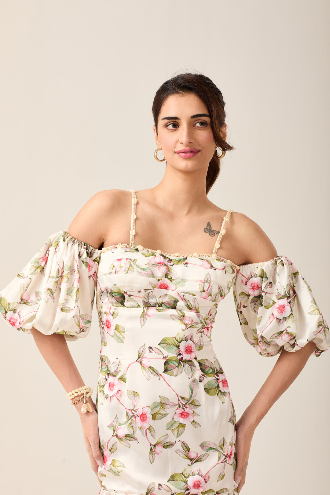 White Floral Off-Shoulder Dress