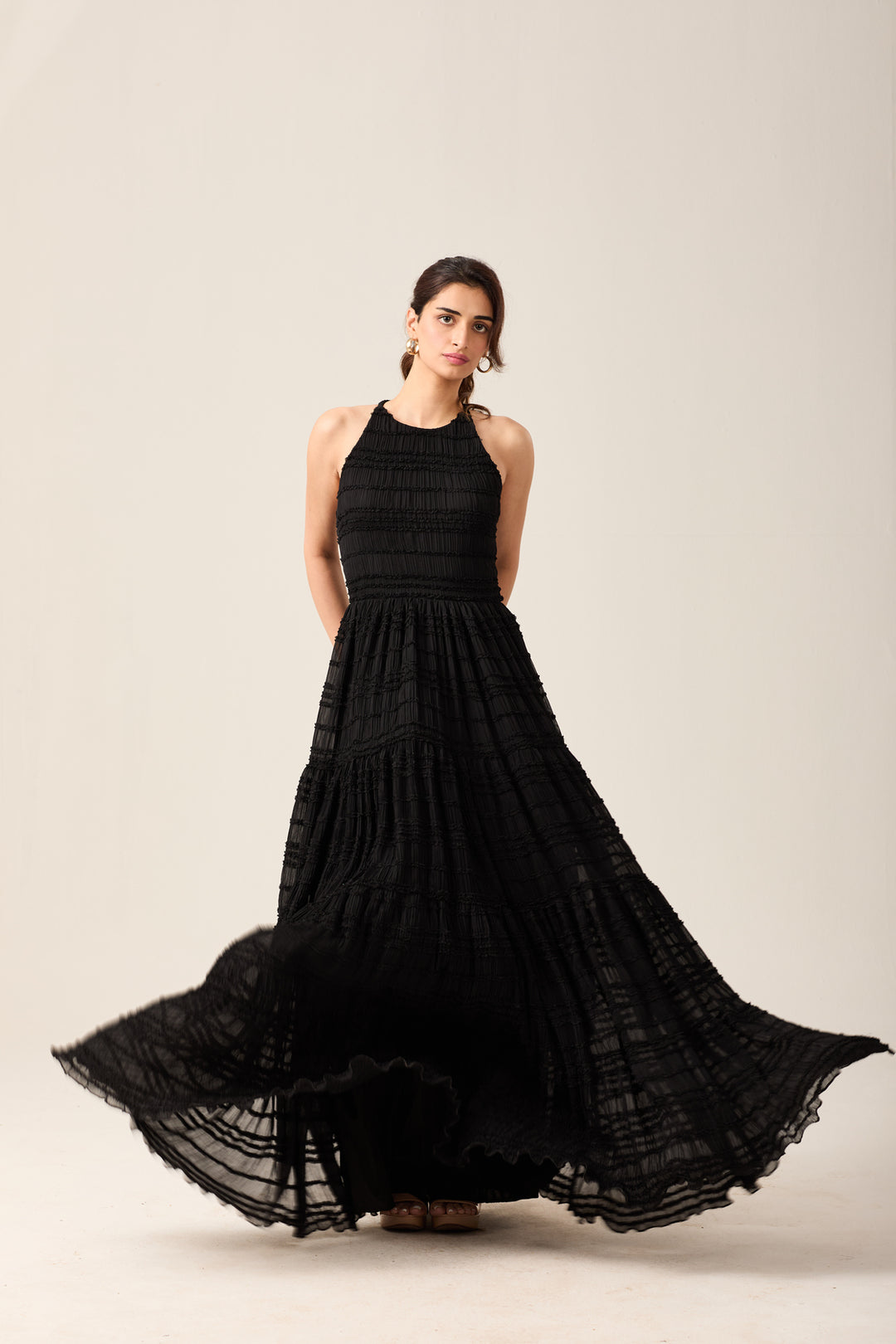 Black Pleated Maxi Dress