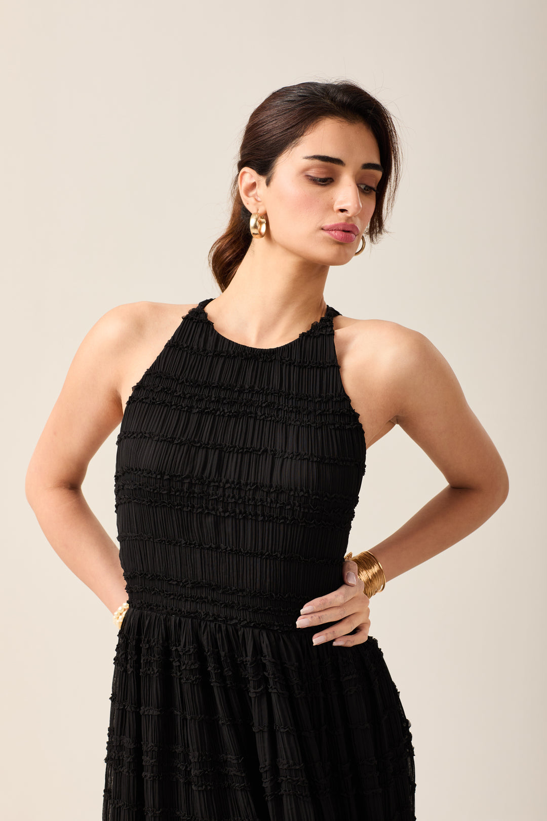 Black Pleated Maxi Dress