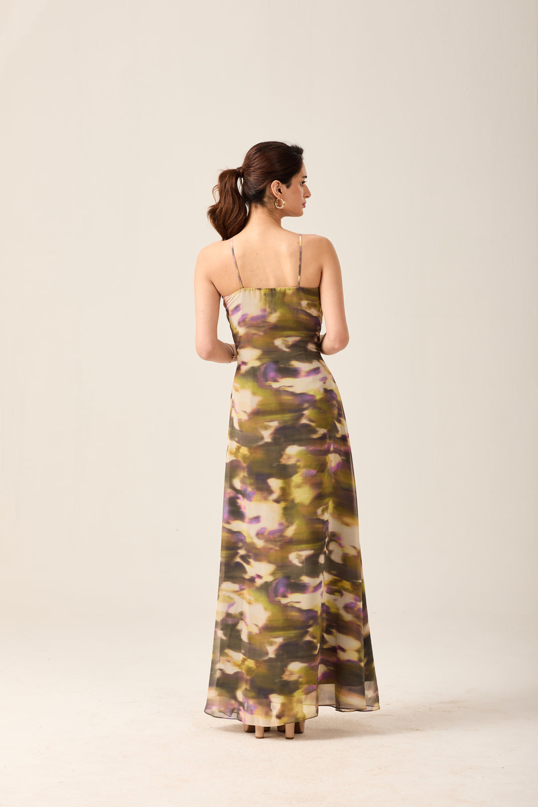 Olive Abstract Slit Maxi Dress