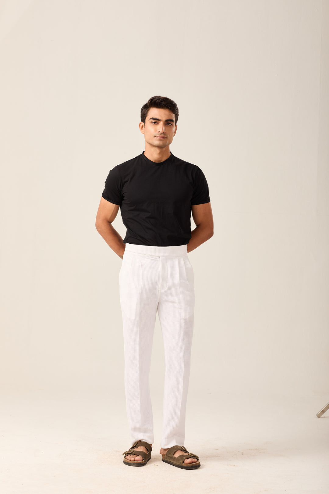 White Textured Formal Trousers