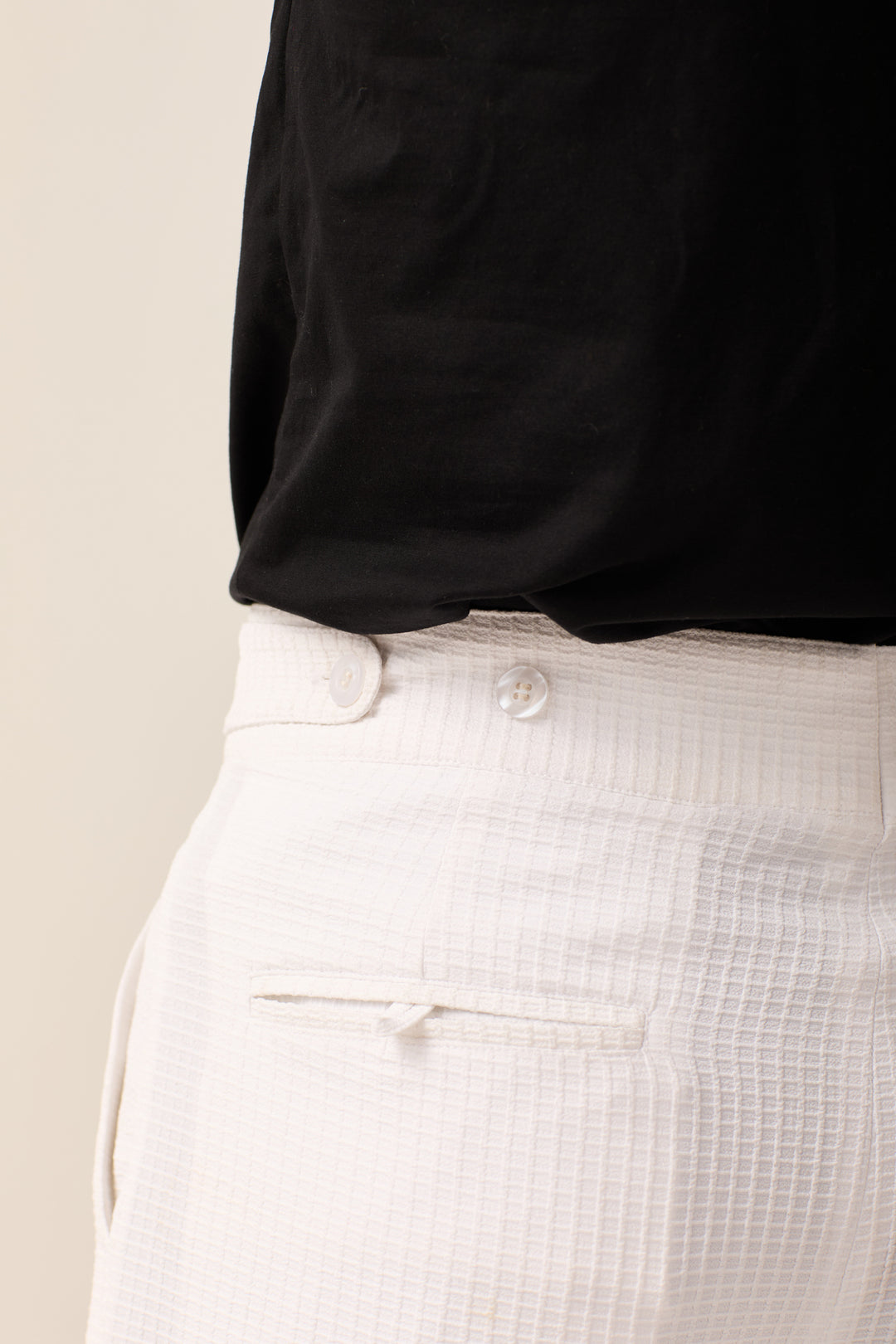 White Textured Formal Trousers