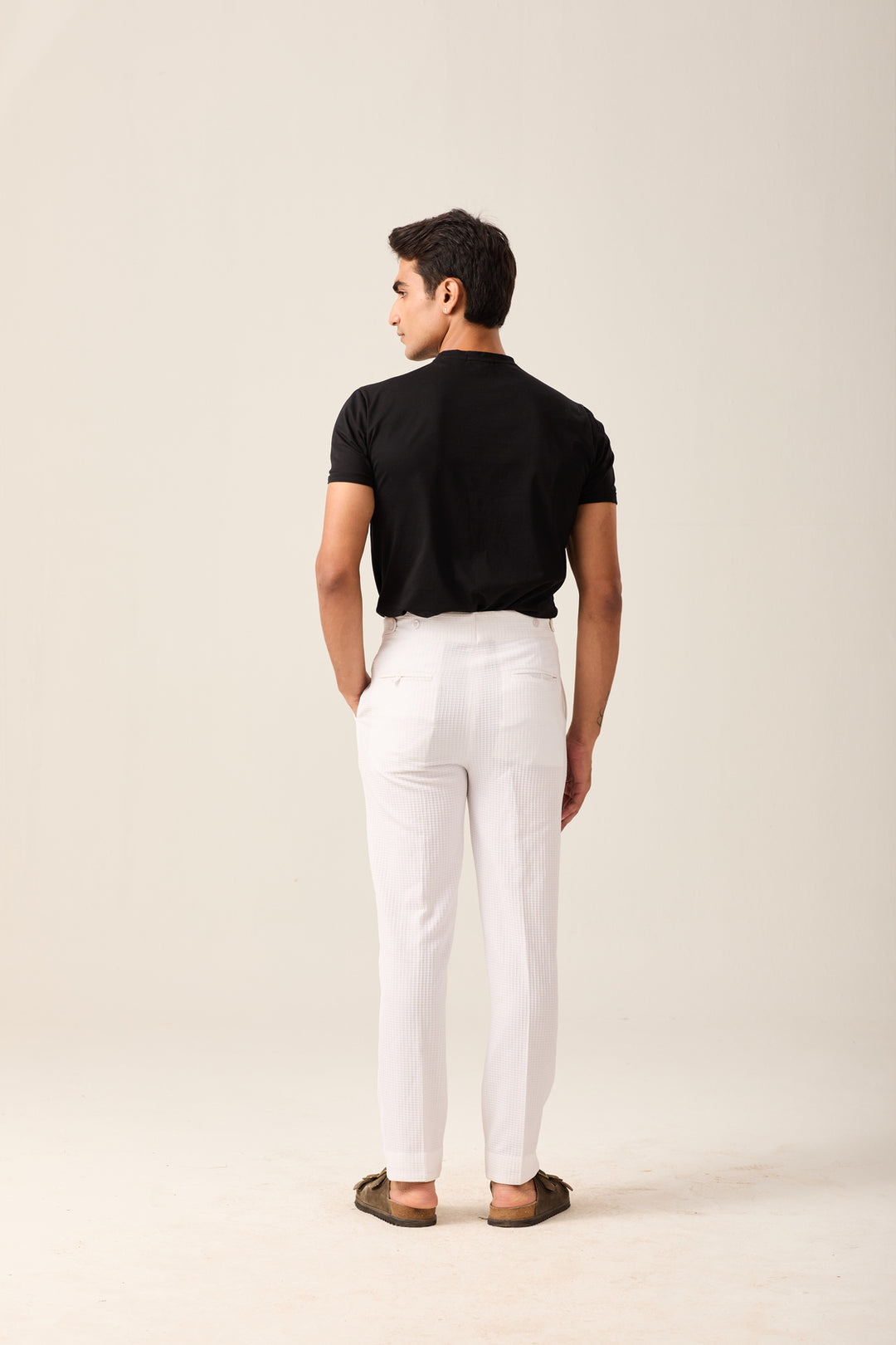 White Textured Formal Trousers