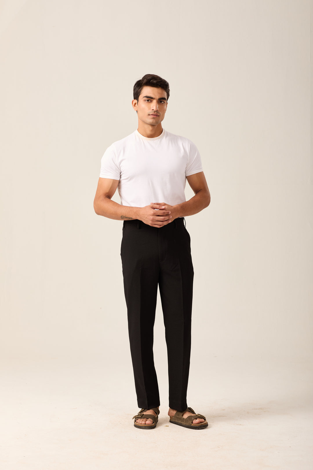 Black Textured Formal Trousers