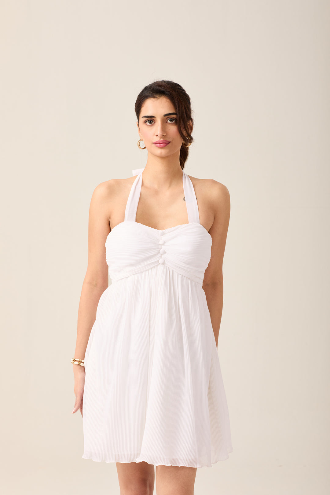 White Halter Mini Dress