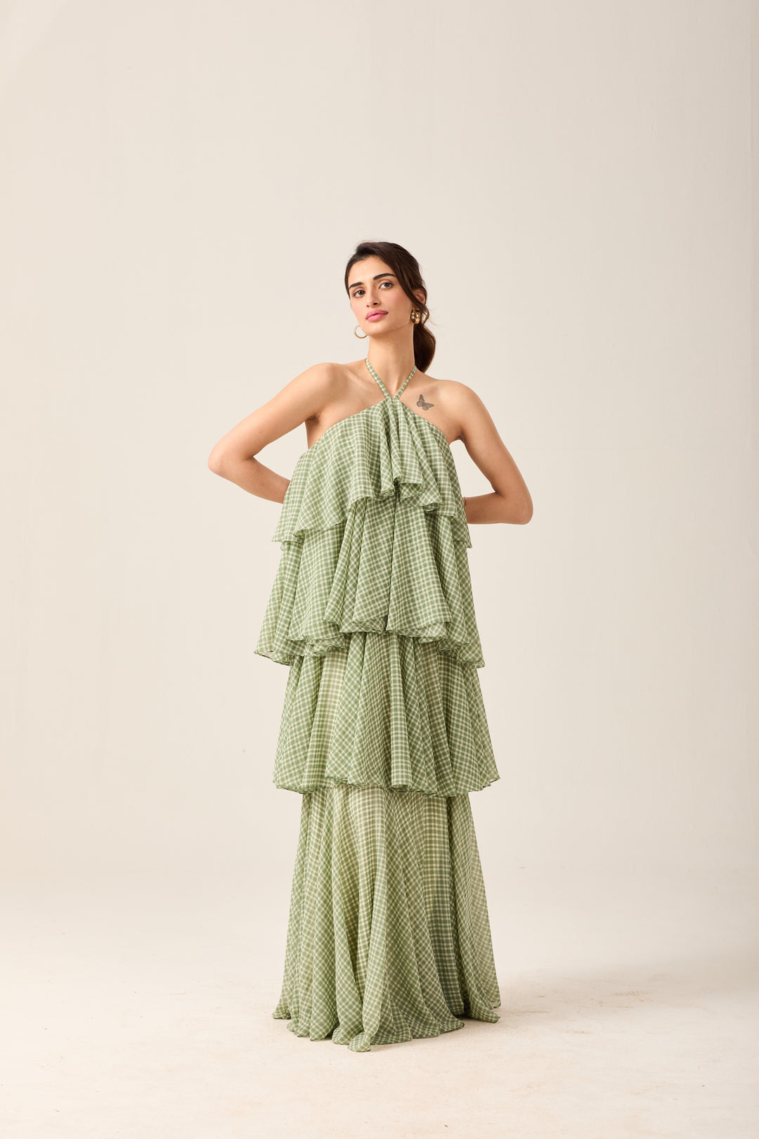 Tiered Green Gingham Dress