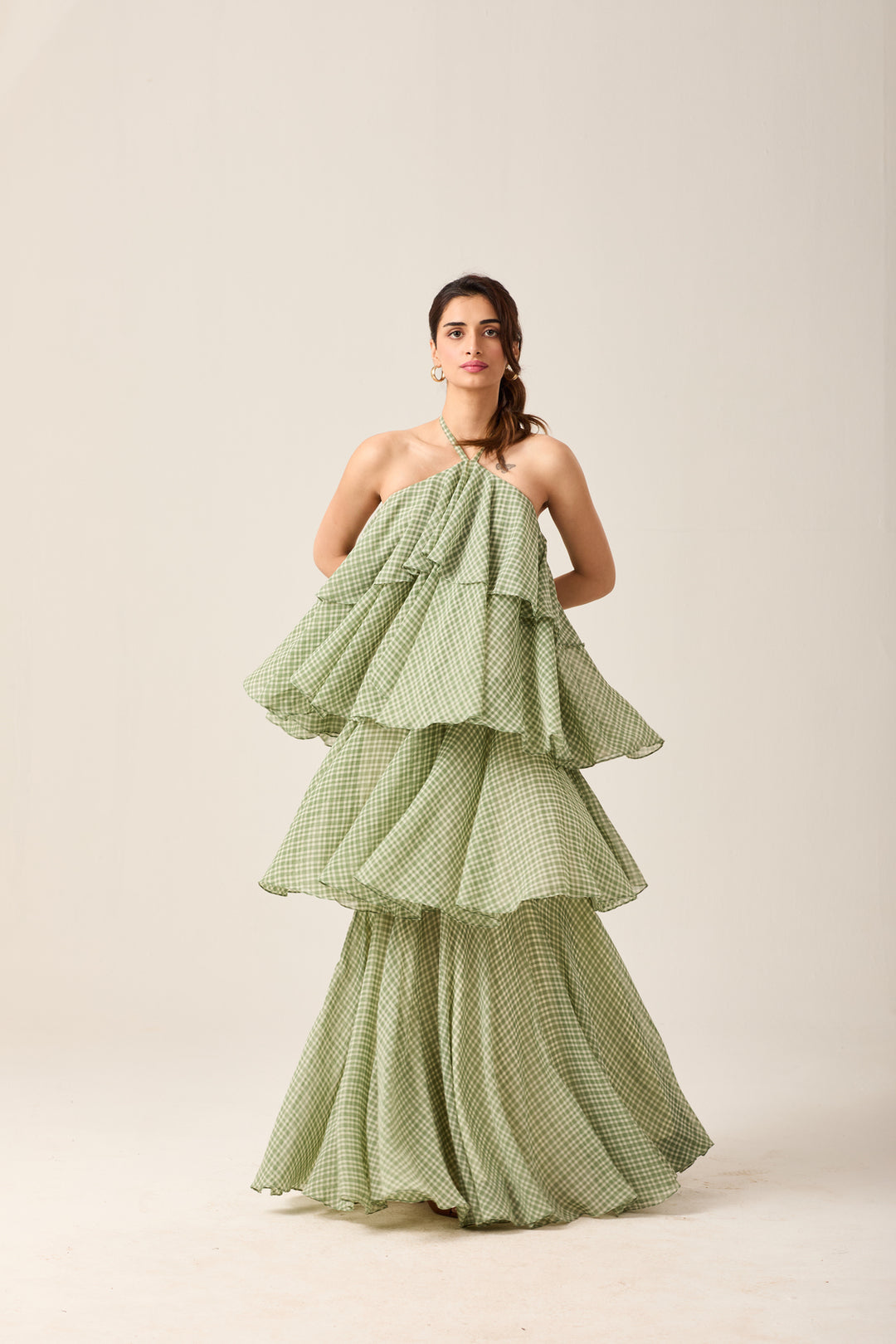 Tiered Green Gingham Dress