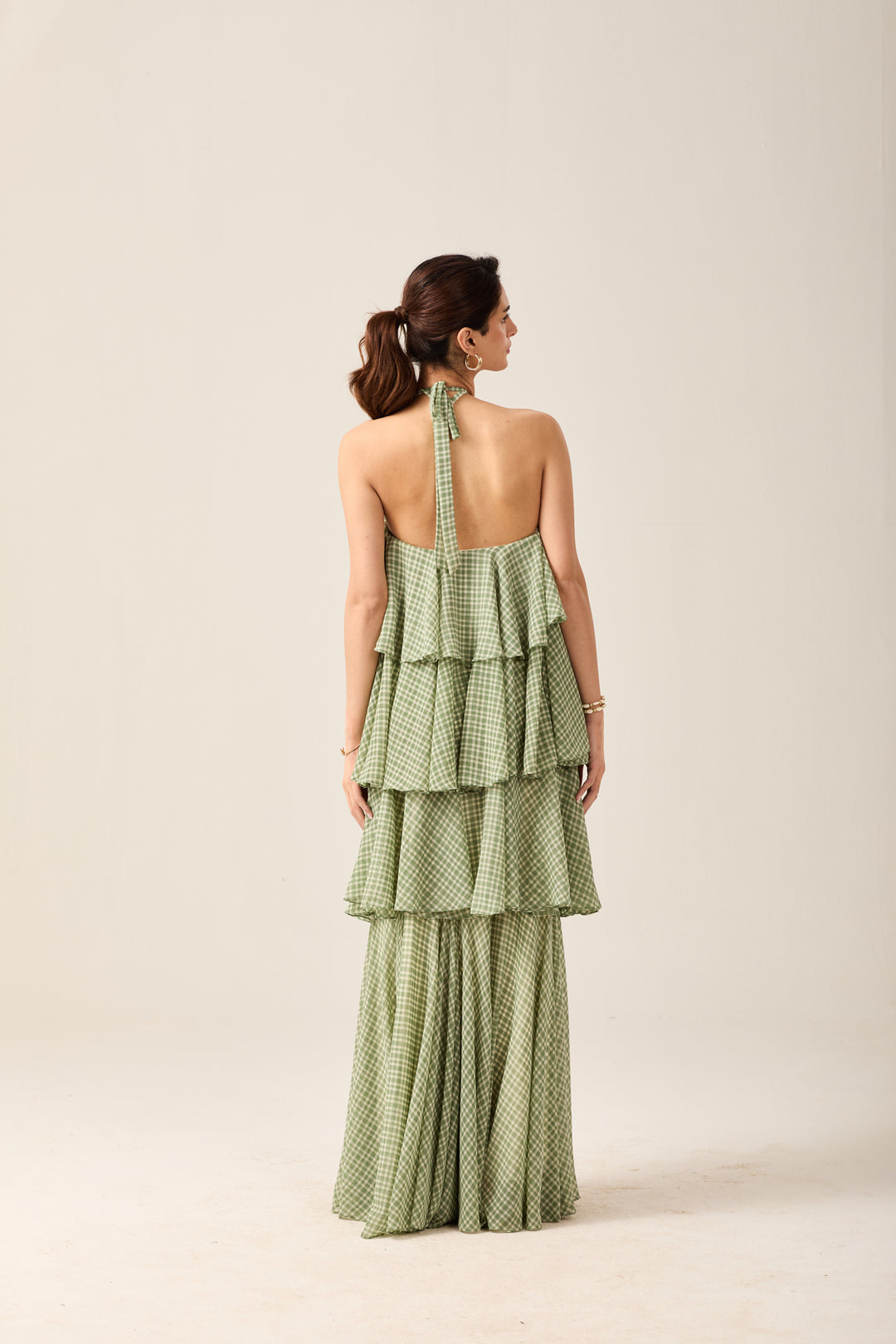 Tiered Green Gingham Dress