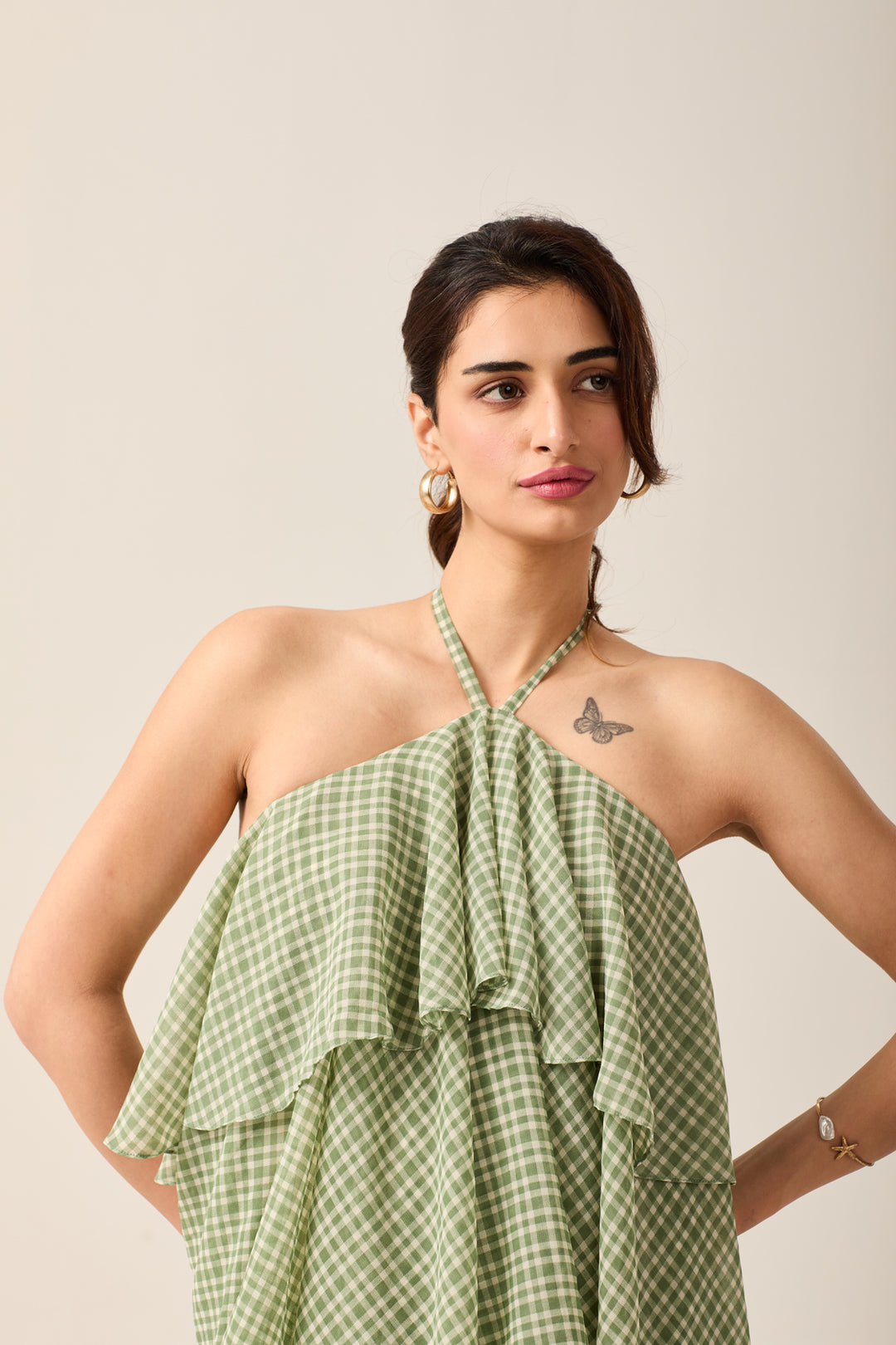 Tiered Green Gingham Dress