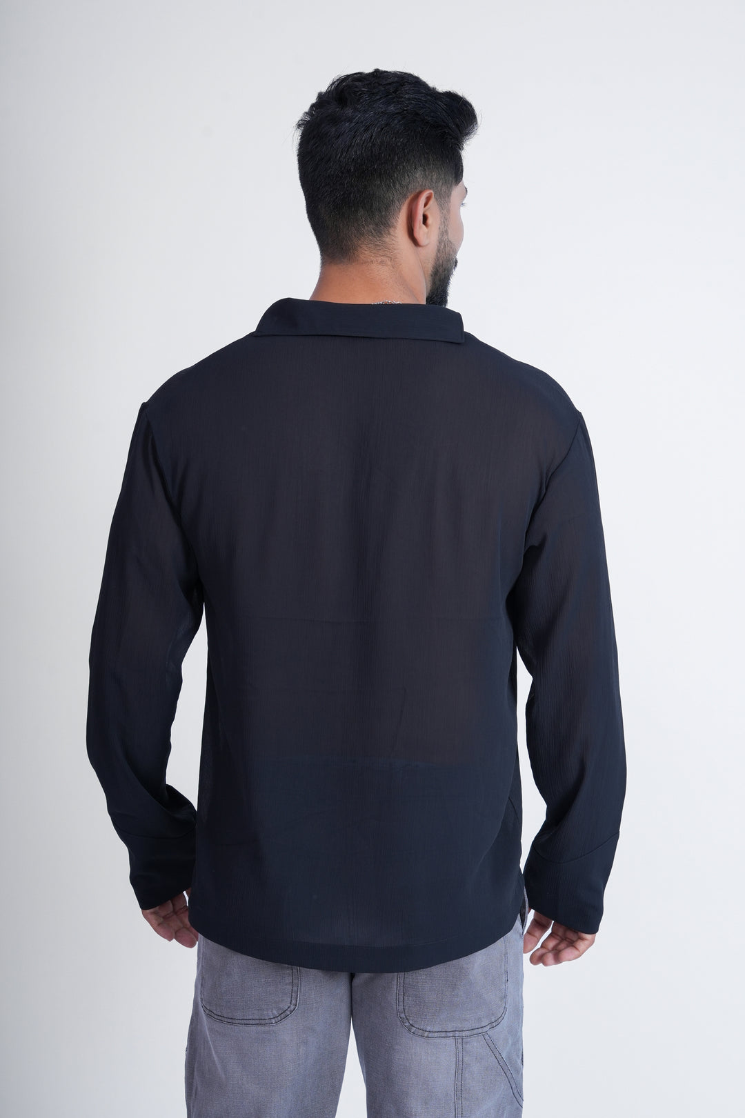 Black V-Neck Long-Sleeve Top