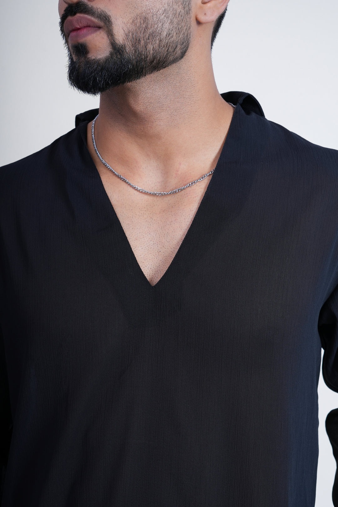 Black V-Neck Long-Sleeve Top