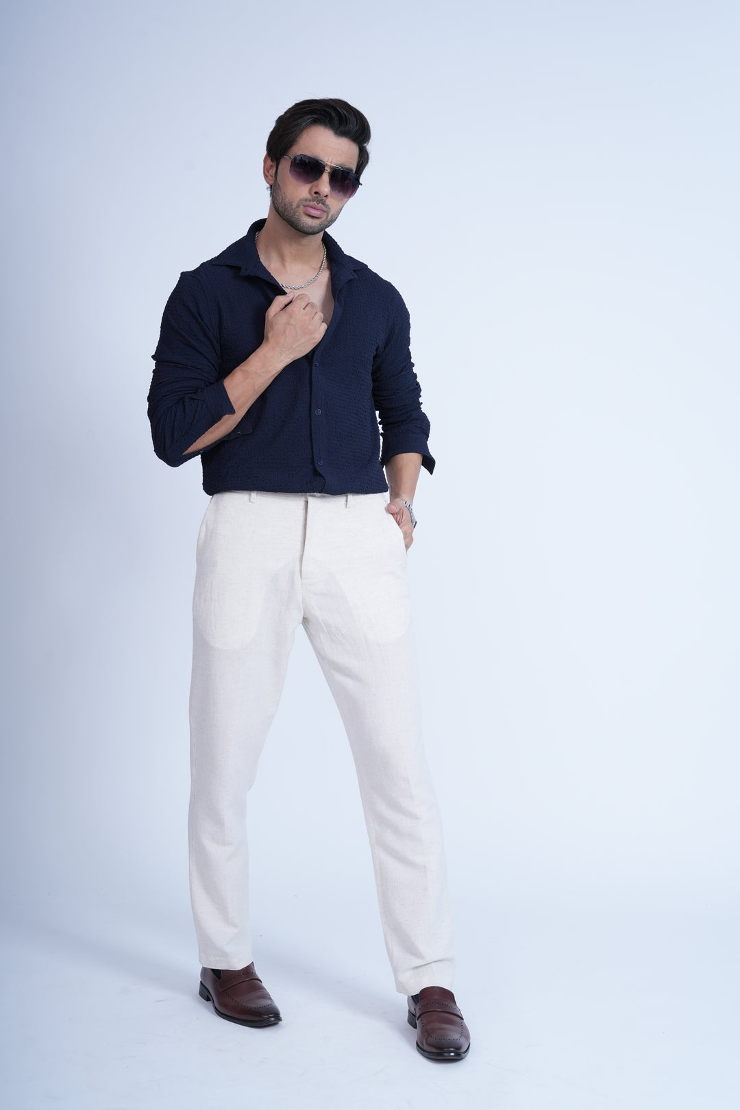 Blue Textured Resort Shirt