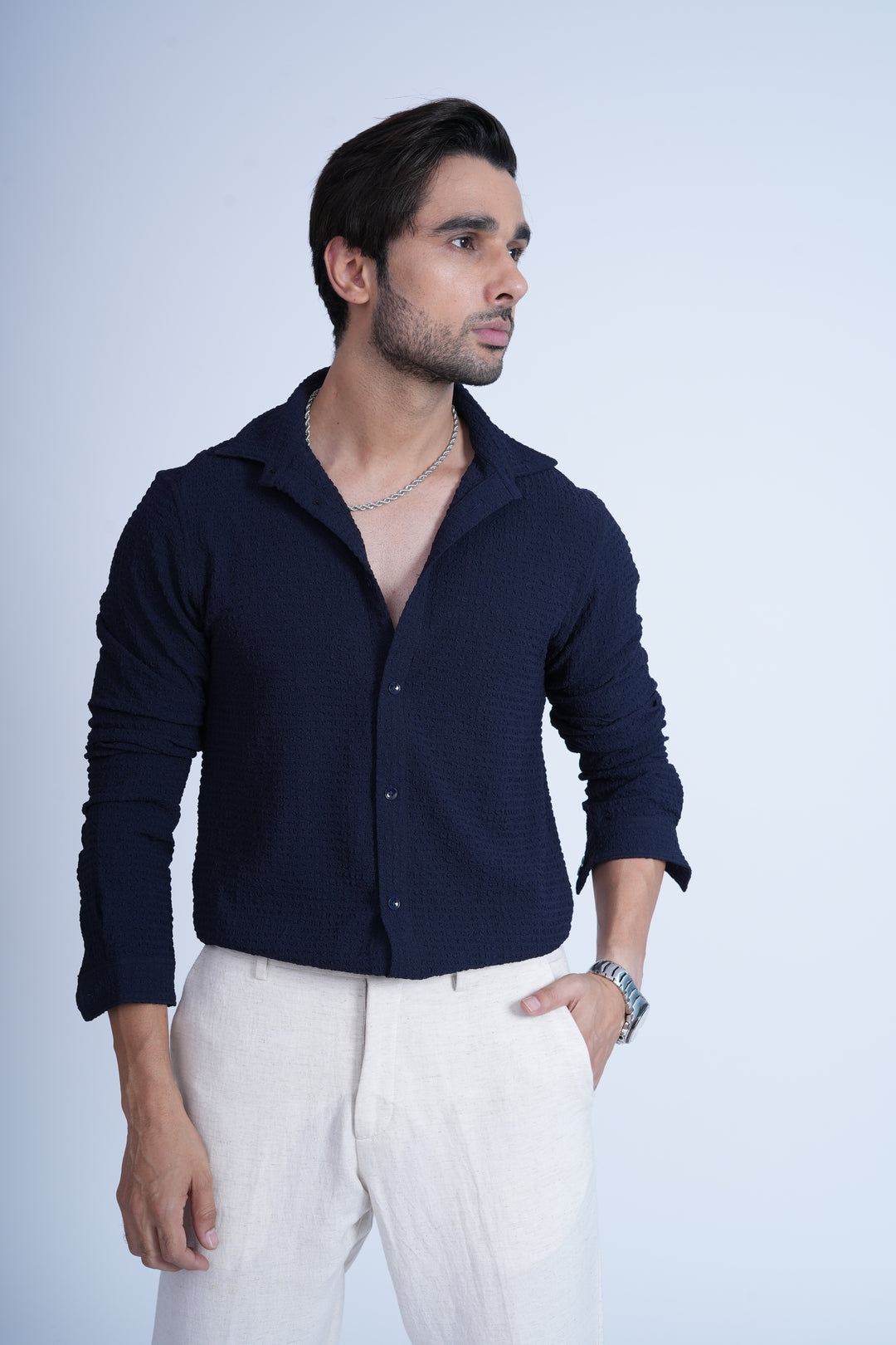 Blue Textured Resort Shirt
