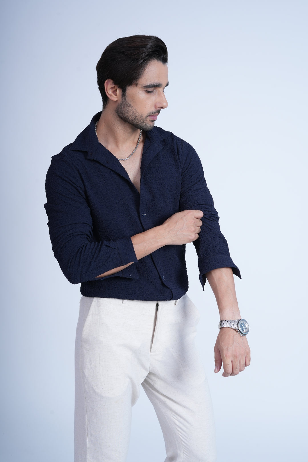 Blue Textured Resort Shirt