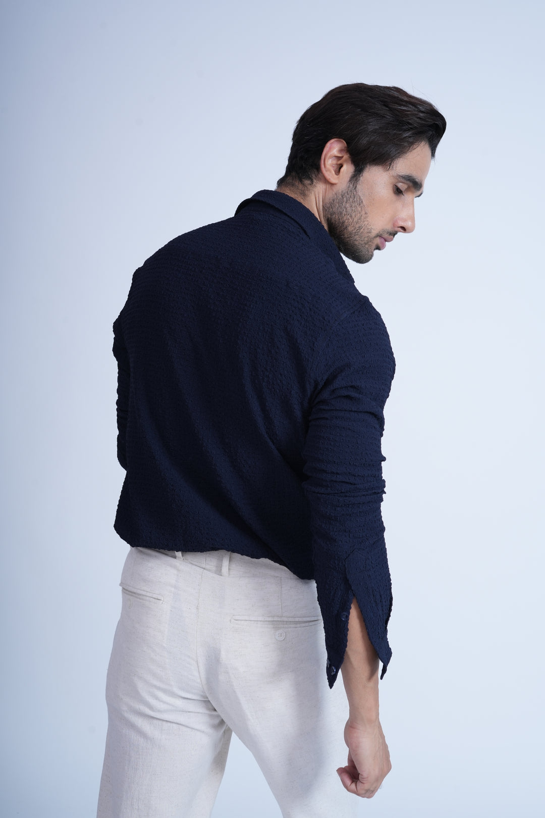 Blue Textured Resort Shirt