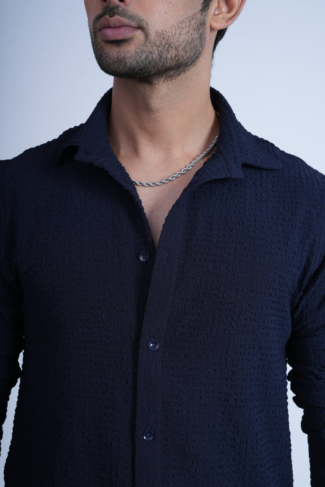 Blue Textured Resort Shirt