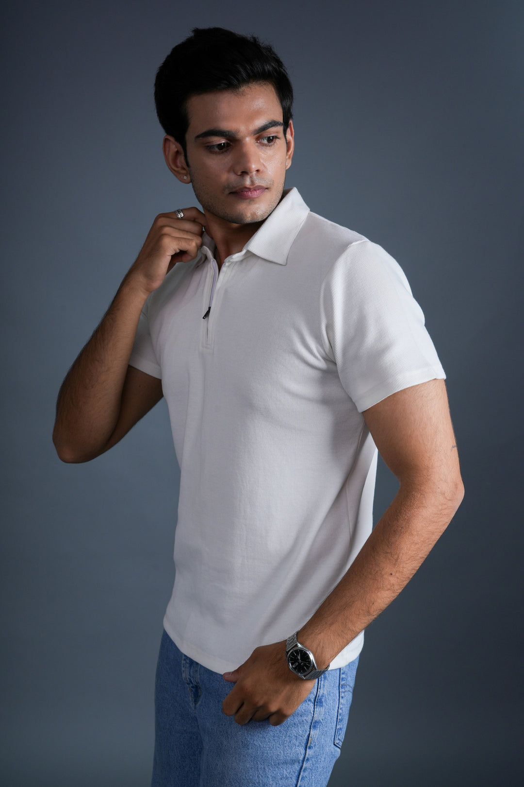 Ivory Zip Knit Polo
